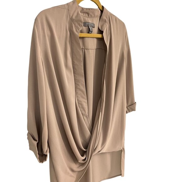 Lisa Rinna Collection QVC Womens Draped Blouse Top S Beige Polyester - Picture 3 of 5